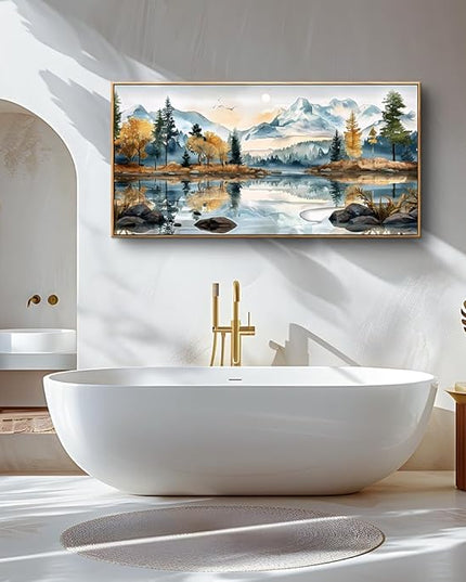 ERQINHUA Large Canvas Wood Framed Abstract Wall Art Living Room Wall Decor for Bedroom Office Decoration Watercolour Paint Tree Lakeside Landscapes Picture Artwork Home Decor Ready to Hang 30x60 In