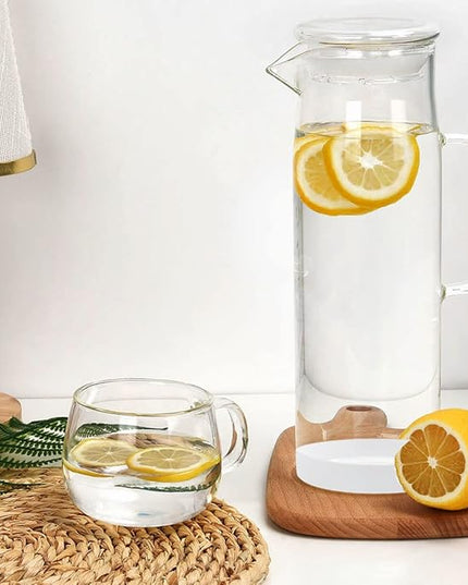 hjn Glass Pitcher with Lid Glass Water Carafe with Handle, Fridge Water Jug Cold or Hot Beverages, Iced Tea, Milk, Juice 1500ml/51oz & glass lid