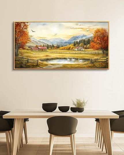 PHAOHUAXM Large Wall Art For Living Room Canvas Wall Decor For Farmhouse Office Decoration Bedroom Ink-Wash Landscape Paintings Wood Framed Printing Dining Room Kitchen Modern Home Decor 24"X48"