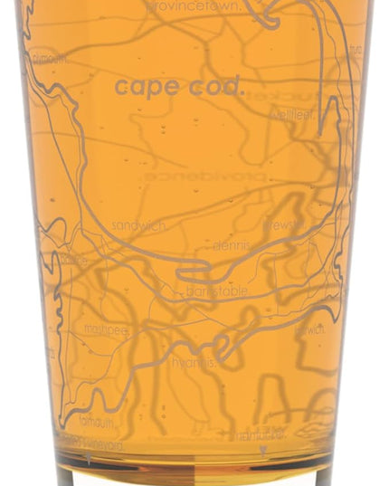 Well Told Engraved Cape Cod Massachusetts Map Pint Glass, Etched Beer Gift (16 oz, Clear) City Map Pint, Custom City Glassware, Gifts For Beer Lovers