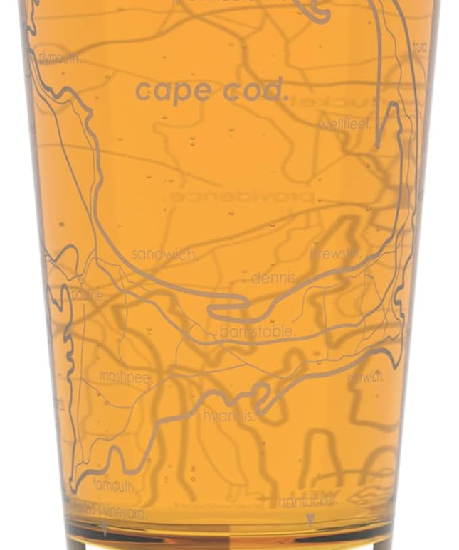 Well Told Engraved Cape Cod Massachusetts Map Pint Glass, Etched Beer Gift (16 oz, Clear) City Map Pint, Custom City Glassware, Gifts For Beer Lovers
