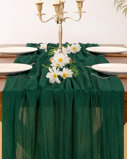 Socomi 3pcs Emerald Green Cheesecloth Table Runner Christmas Boho Rustic Gauze 120 inch 10FT Cheese Cloth Runner for Wedding Party Baby Shower Birthday Home Decor Holiday Decorations