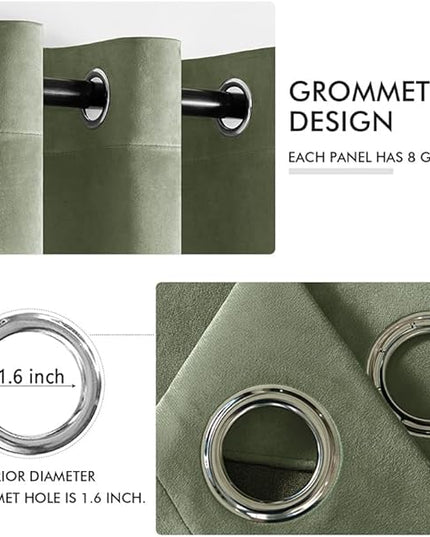 MIULEE Velvet Curtains Sage Green Elegant Grommet Curtains Thermal Insulated Soundproof Room Darkening Black Out Curtains/Drapes for Classical Living Room Bedroom Decor 52 x 108 Inch Set of 2