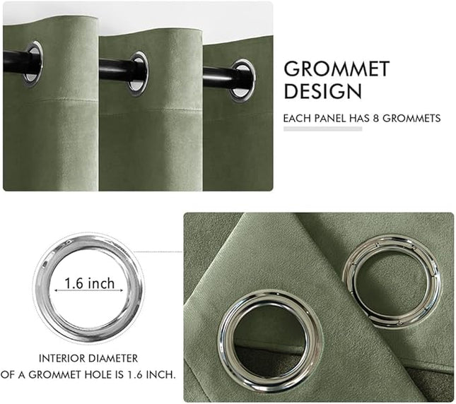 MIULEE Velvet Curtains Sage Green Elegant Grommet Curtains Thermal Insulated Soundproof Room Darkening Black Out Curtains/Drapes for Classical Living Room Bedroom Decor 52 x 108 Inch Set of 2