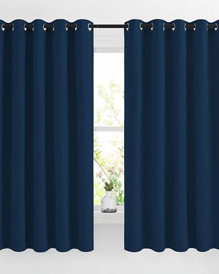 NICETOWN Moroccan Blue Blackout Kids Room Curtains, Grommet Thermal Curtains & Drapes Room Darkening Window Treatment Sound Reducing for Bedroom, 2 Panels, W66 x L66