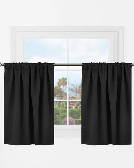 BGment Short Black Kitchen Window Curtains Over Sink - 36 Inch Length Small Window Curtains Rod Pocket and Back Tab Thermal Insulated Drapes for Cafe/RV Camper/Bathroom, 2 Panels, 34 x 36 inch