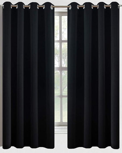 Yakamok Blackout Curtains for Living Room-Thermal Insulated with 8 Grommet,52 x 63 inch, Black, 2 Panels,2 Tie Backs Included