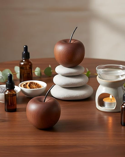 Novabright 4 Pcs Wooden Apple Shaped Essential Oil Diffuser Portable Aromatherapy Diffuser Decorations Farmhouse Rustic Air Freshener for Car Home Bedroom Office Desktop Sauna Yoga Room SPA Centers