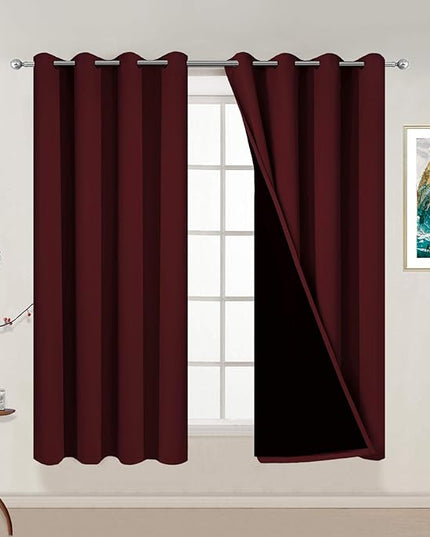 Yakamok Thermal Insulated 100% Blackout Curtains for Bedroom, Heat Blocking Drapes for Living Room(52Wx54L, Burgundy Red, 2 Panels)