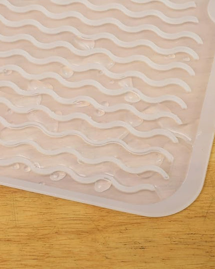 Silicone Dish Drying Mat for Multiple Usage,Easy clean,Eco-friendly,Heat-resistant Silicone Mat for Kitchen Counter or Sink,Refrigerator or drawer liner Translucent L 16 inches x 12 inches