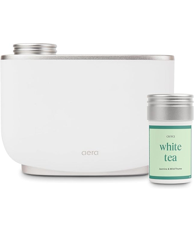 Aera Essential Oil Fragrance Diffuser + White Tea Scent Bundle for Large Rooms (500–1000 Sq Ft), Alexa Compatible + App Controlled Aromatherapy Smart Waterless Diffuser – Hypoallergenic & Pet Safe