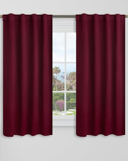 BGment Burgundy Red Blackout Curtains 48 Inch Length for Cafe - 34 x 48 inch Room Darkening Curtains Thermal Insulated Rod Pocket and Back Tab Short Curtains for Kitchen Window, Set of 2 Panels