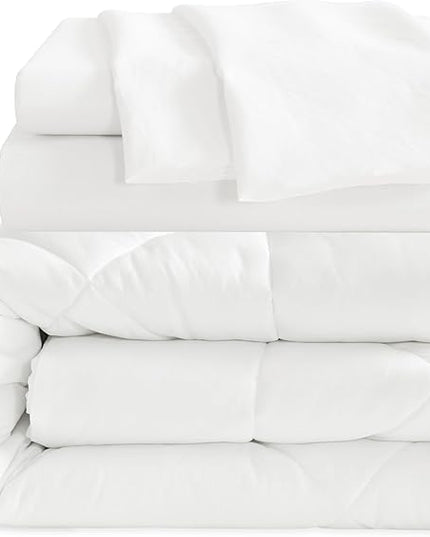 NTBAY Twin Comforter Set with Sheets, 5 Pieces Soft and Breathable Twin Bedding Set, Twin Bed in a Bag, Down Alternative Comforter Set Solid Color All Season, Kids Bedding Set, White