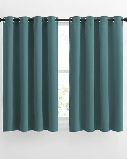 NICETOWN Blackout Curtains for Kids Room - Triple Weave Microfiber Home Thermal Insulated Solid Ring Top Blackout Panels/Drapes for Bedroom(Sea Teal, Set of 2, 52 x 54 Inch)