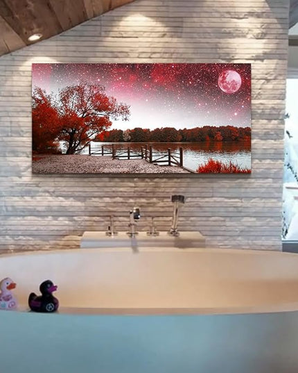 Lapremoly Large Canvas Wall Art For Living Room Modern Wall Decor For Bedroom Red Tree Landscape Wall Paintings Starry Sky Wall Pictures Framed Prints Artwork Office Decor Room Home Decor 24X48 inch