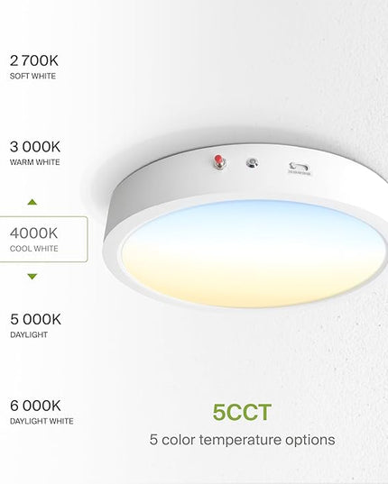 ASD LED 12" Round Flush Mount Ceiling Light Fixture, Low Profile Surface Lighting | 5CCT, Dimmable, Battery Backup, ETL Listed | 24W 2100LM 2700-6000K 120V | Kitchen, Hallway Lamp | White, 12 Pack