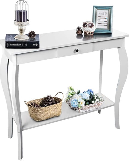 ChooChoo Narrow Console Table with Drawer, Chic Accent Sofa Table, Entryway Table, 39.3 Inch, White