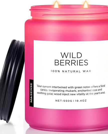 M&SENSE Wild Berries Large Soy Candles for Home Scented Organic Natural Soy Wax Candle 19.4oz 110 Hour Long Lasting, Christmas Holiday Scented Winter Gift for Bedroom Bathroom Home Decor