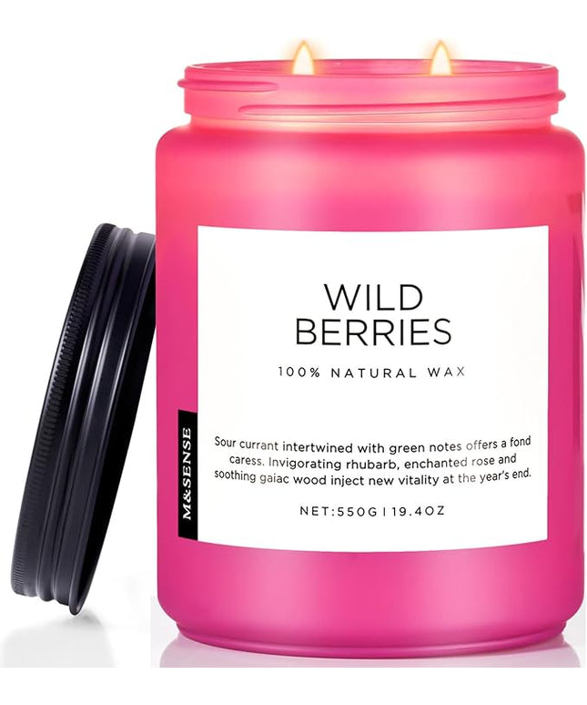 M&SENSE Wild Berries Large Soy Candles for Home Scented Organic Natural Soy Wax Candle 19.4oz 110 Hour Long Lasting, Christmas Holiday Scented Winter Gift for Bedroom Bathroom Home Decor