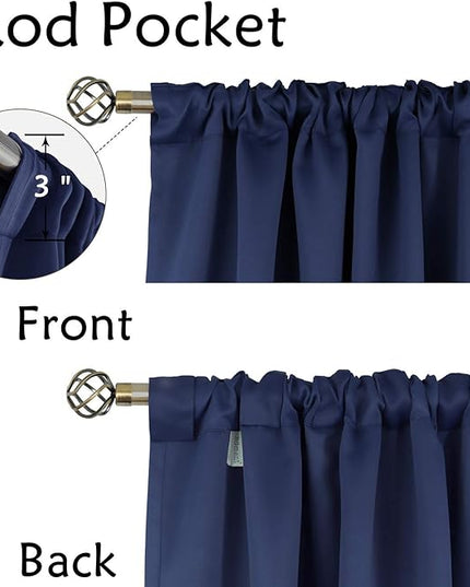 BGment Blackout Curtains for Bedroom - 38 x 45 inch Curtains Rod Pocket and Back Tab Thermal Insulated Room Darkening Curtains for Living Room, 2 Window Panels, Navy Blue