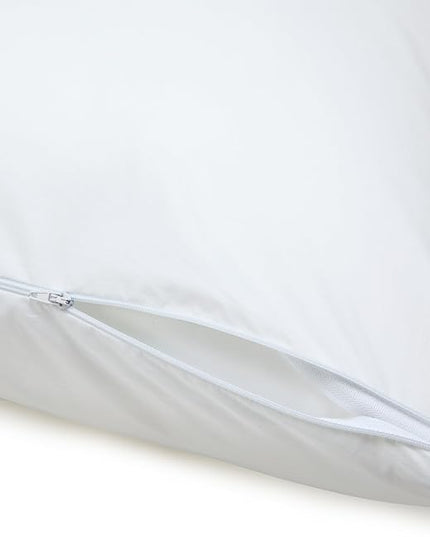 Amazon Basics Down Alternative Bed Pillows and Pillow Protector Case 2-Piece Set, Medium Density, Standard - Pack of 2, White, 26"L x 20"W