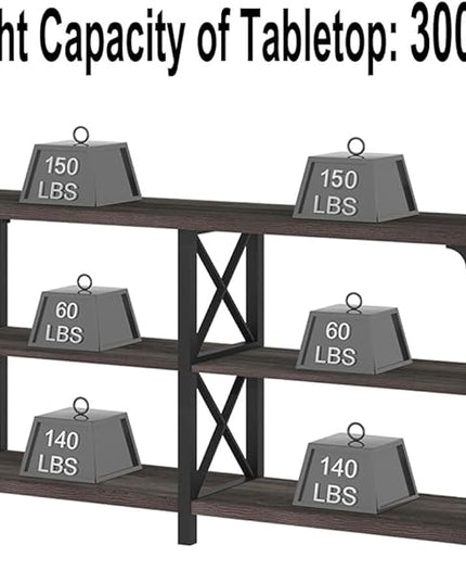 LVB Rustic Console Table, Industrial Modern Sofa Table Behind Couch, Long Metal Wood Entryway Table with Storage Shelf, Farmhouse Foyer Hallway Table for Home Living Room Bedroom, Dark Gray Oak, 63 in