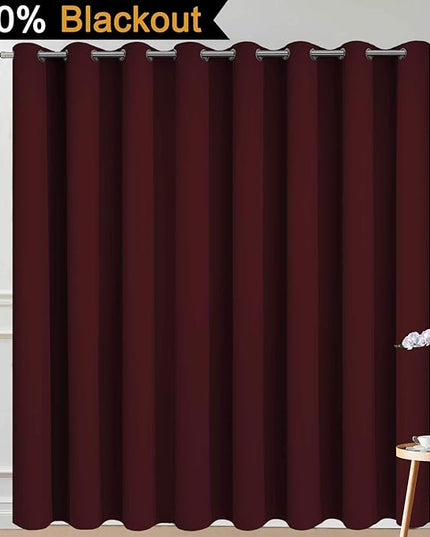 Yakamok Total Blackout Extra Wide Patio Sliding Door Curtains, Grommet Thermal Insulated Blind Curtains, Sliding Glass Door Panel for Living Room/Space Room Divider, Burgundy Red, W100 x L84, 1 Panel