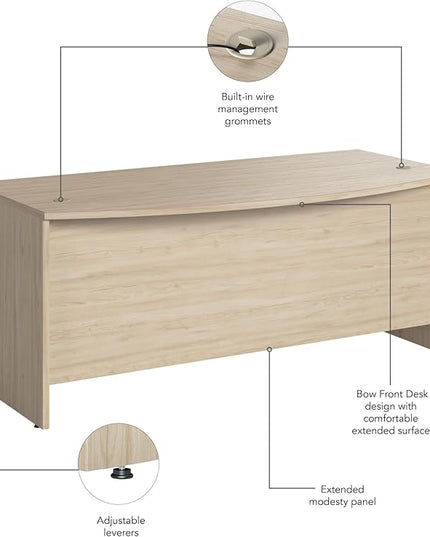 Bush Business Furniture Studio C 72W x 36D Bow Front Desk in Natural Elm, Computer Table for Home or Professional Office