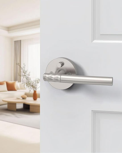 1 Pack Brushed Nickel Privacy Door Handle - Keyless Entry, Heavy Duty Zinc Alloy Lever for Bedroom/Bathroom
