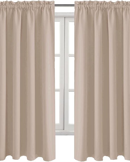 DWCN Blackout Curtains Thermal Insulated, Energy Saving & Noise Reducing Bedroom and Living Room Curtains, Camel, W 52x L 63 Inch, Set of 2 Rod Pocket Curtain Panels