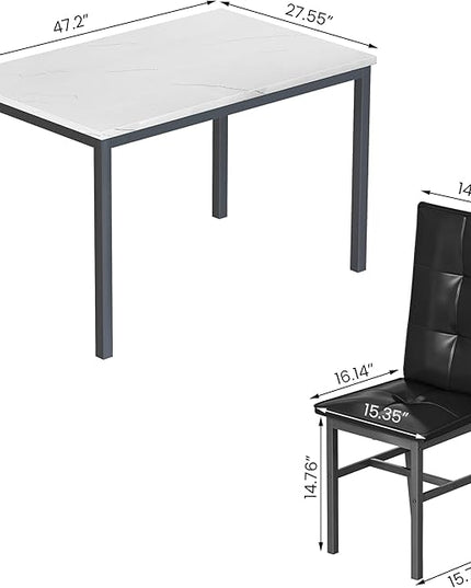 Hooseng Dining Table Set for 4, Modern Faux Marble Kitchen Table with 4 PU Leather Chairs, 5-Piece Small Dining Room Table Set for Dinette, Breakfast Nook