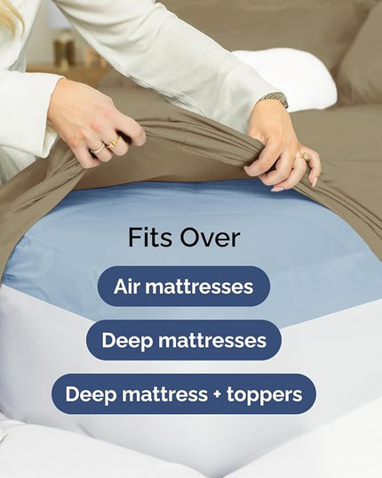 Extra Deep Split King Sheet Set - 7 Piece Breathable & Cooling Sheets - Hotel Luxury Bed Sheets Set - Easy & Secure Fit - Soft, Wrinkle Free & Comfy Sheets Set - Khaki Sheet Set w/Extra Deep Pockets