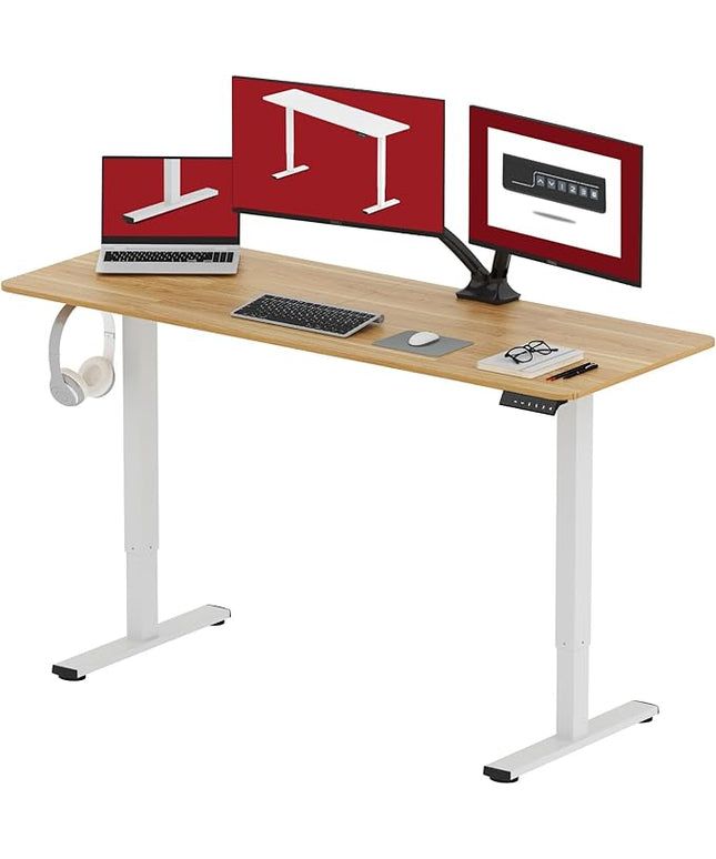 SANODESK Electric Standing Desk 63x24 Inch Height Adjustable Stand Up Desk Home Office Computer Workstation Sit Stand Home Office Desk with Splice Board (White Frame + Maple Top)