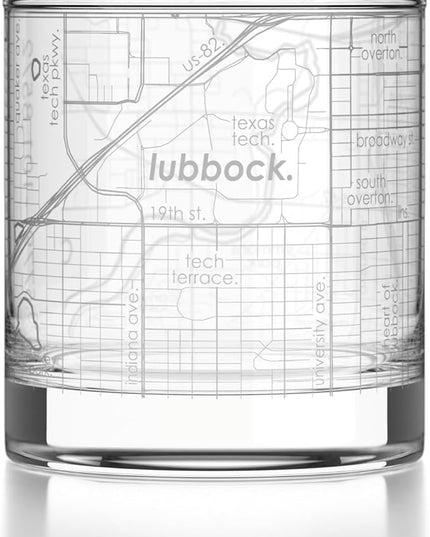Well Told Engraved Lubbock Texas Map Rocks Glass, Old Fashioned Glassware (11 oz, Clear) Etched Bourbon Tumbler, Gifts For Whiskey Lovers