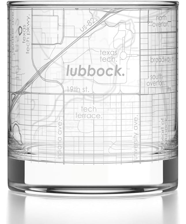 Well Told Engraved Lubbock Texas Map Rocks Glass, Old Fashioned Glassware (11 oz, Clear) Etched Bourbon Tumbler, Gifts For Whiskey Lovers
