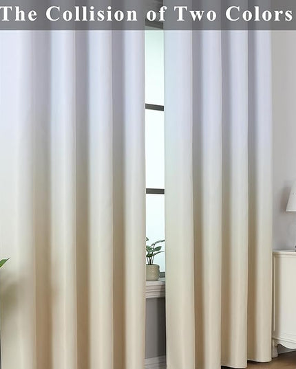 Estelar Textiler Beige and Greyish White Ombre Blackout Curtains 96 Inch Length for Living Room, Room Darkening Thermal Insulated Two-Tone Color Grommet Window Drapes for Bedroom, 52Wx96L,2 Panels