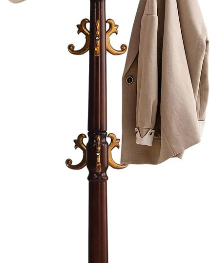 Coat Rack Freestanding, Wooden Coat Tree with Stable Round Base, Vintage Heavy Duty Coat Rack Stand with 14 Hooks, Coat Hanger Stand for Bedroom, Office, Entryway (Vintage)