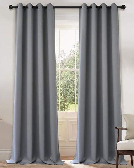 Yakamok Gray Blackout Curtains Room Darkening Thermal Insulated with Grommet Window Curtain for Bedroom, 52Wx108L inch, Grey, 2 Panels