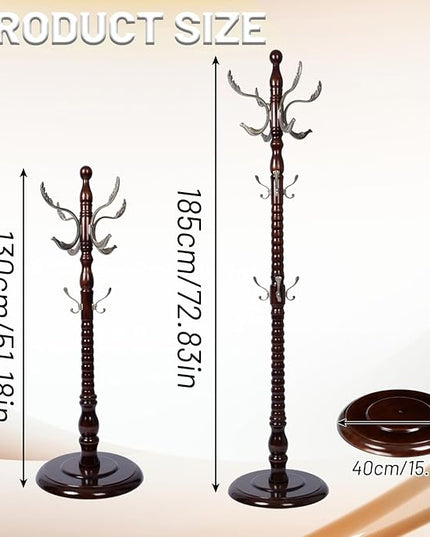 73" Wooden Coat Rack Stand,Coat Racks Freestanding With 14 Hooks And Solid Round Base Heavy Duty Adjustable Height Hall Tree Coat Rack for Entryway Hallway Foyer Office Bedroomf (Mahogany metal)