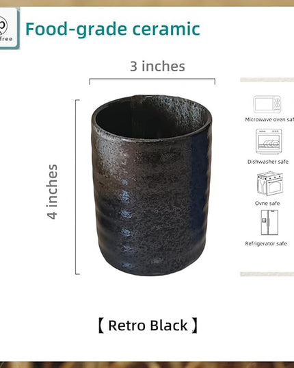 Stoneware Coffee Bar Utensil Holder Tea & Coffee Spoon & Stirrer Holder for Stir Stick Straw Teaspoon Holder Spoon Cup Small Utensil Jar (Retro Black)