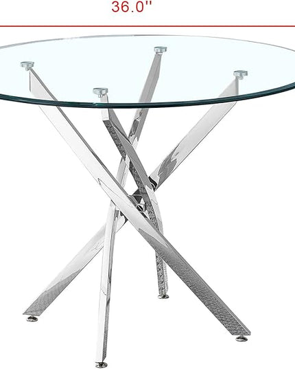 HomVent Round Glass Dining Table Set for 2, Modern Kitchen Table Set and Chairs, Round Glass Dining Room Table Set for Kitchen