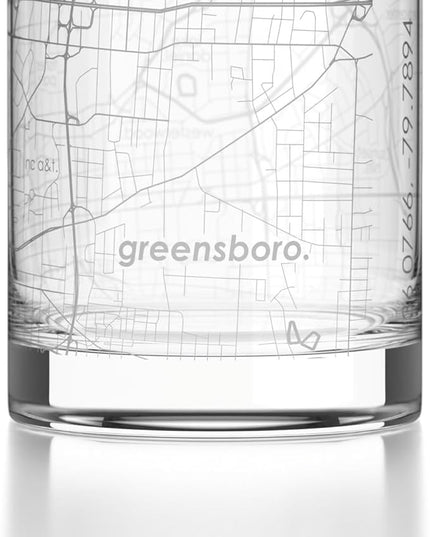 Well Told Engraved Greensboro North Carolina Map Rocks Glass, Old Fashioned Glassware (11 oz, Clear) Etched Bourbon Tumbler, Gifts For Whiskey Lovers