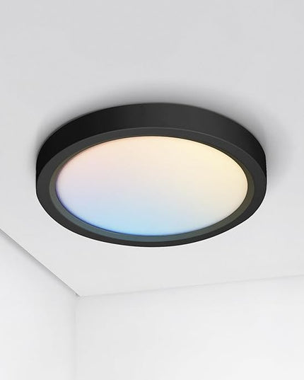 ASD LED 7" Round Flush Mount Ceiling Light Fixture, Low Profile Surface Lighting | 5CCT, Dimmable, Ultra-Thin, ETL Listed | 15W 1260LM 2700-6000K 120V | Kitchen, Bedroom, Hallway Lamp | Black