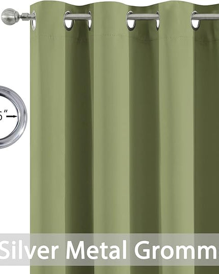 Yakamok 63 Inch Long Blackout Curtains Room Darkening Thermal Insulated with Grommet Window Curtain for Bedroom, 52Wx54L inch, Sage Green, 2 Panels