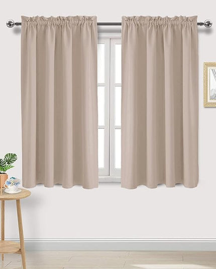 DWCN Blackout Curtains for Living Room Thermal Insulated, Energy Saving & Noise Reducing Bedroom Curtains, Camel, W 52x L 54 Inch, Set of 2 Rod Pocket Curtain Panels