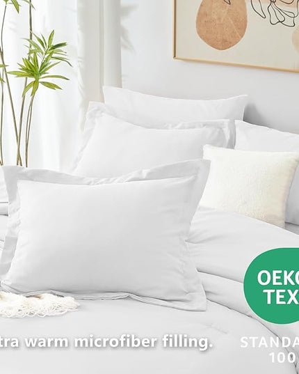 CozyLux Queen Comforter Set White, 7 Pieces Bed in a Bag Soft Bedding Comforter Set with Sheets, All Season Boho 7PC Bed Sets with Comforter, Fitted Sheets, Flat Sheets, Pillow Shams and Pillowcases