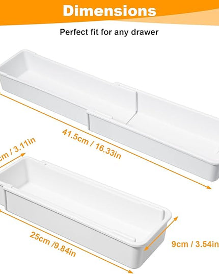 4pcs white drawer organizer Expandable drawer dividers vanity Drawers Storage Tray Expandable drawers organizer trays Dividers to Organize and Store for Bedroom, Bathroom, Kitchen Utensils