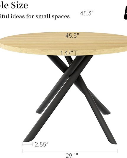 45.3 Inch Modern Round Dining Table for 4, Space-Saving Dinette with Carbon Steel Legs for Home Kitchen Apartment(Cream Table)