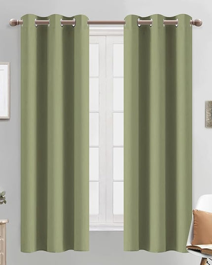 Yakamok Light Blocking Window Blackout Curtains Thermal Insulated Room Darkening Drapes for Bedroom,Solid Grommet Top Window Panels, 38x63 Inch, Sage Green, One Pair