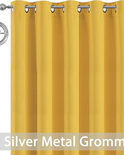 Yakamok Extra Wide Blackout Curtain for Sliding Glass Door, Grommet Thermal Insulated Room Divider Curtain 100W x 84L inch, Room Darkening Patio Curtain,8.3ft Wide x 7ft Tall, 1 Panel,Mustard Yellow